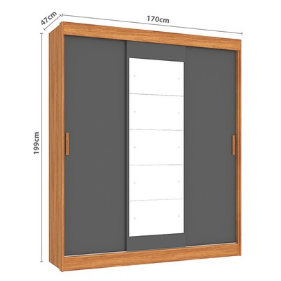 Guarda-Roupa Casal Capri 3 Portas 4 Gavetas com Espelho Flex Cinamomo/Grafite/Off White - Fellicci