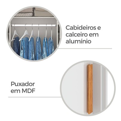 Guarda-Roupa Casal Capri 3 Portas 4 Gavetas com Espelho Flex Cinamomo/Grafite/Off White - Fellicci