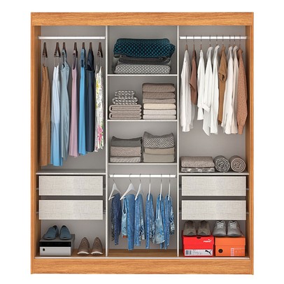 Guarda-Roupa Casal Capri 3 Portas 4 Gavetas com Espelho Flex Cinamomo/Grafite/Off White - Fellicci