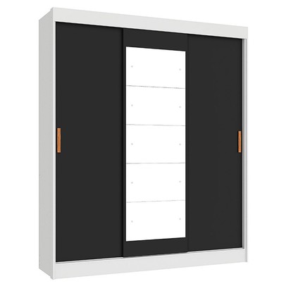 Guarda-Roupa Casal Capri 3 Portas 4 Gavetas com Espelho Flex Branco/Preto - Fellicci