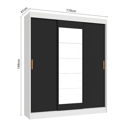 Guarda-Roupa Casal Capri 3 Portas 4 Gavetas com Espelho Flex Branco/Preto - Fellicci