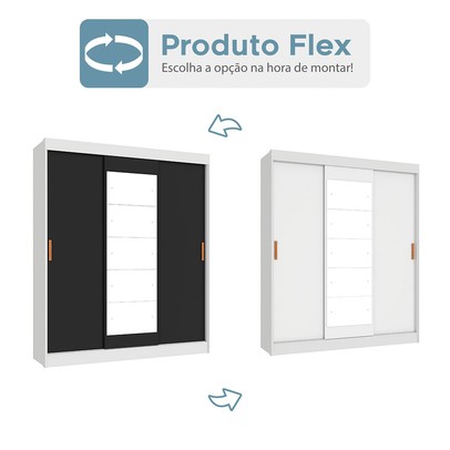 Guarda-Roupa Casal Capri 3 Portas 4 Gavetas com Espelho Flex Branco/Preto - Fellicci