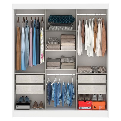 Guarda-Roupa Casal Capri 3 Portas 4 Gavetas com Espelho Flex Branco/Preto - Fellicci