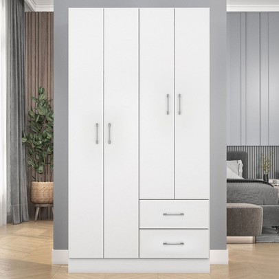 Guarda-Roupa Solteiro Panamá 4 Portas 2 Gavetas Branco - Fellicci