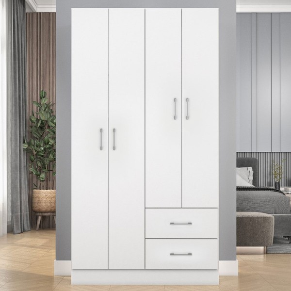 Guarda-Roupa Solteiro Panamá 4 Portas 2 Gavetas Branco - Fellicci
