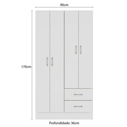 Guarda-Roupa Solteiro Panamá 4 Portas 2 Gavetas Branco - Fellicci