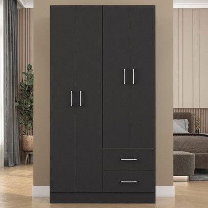 Guarda-Roupa Solteiro Panamá 4 Portas 2 Gavetas Preto - Fellicci