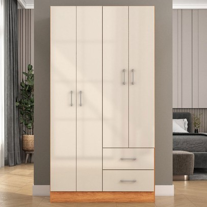 Guarda-Roupa Solteiro Panamá 4 Portas 2 Gavetas Cinamomo/Off White - Fellicci