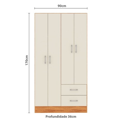 Guarda-Roupa Solteiro Panamá 4 Portas 2 Gavetas Cinamomo/Off White - Fellicci