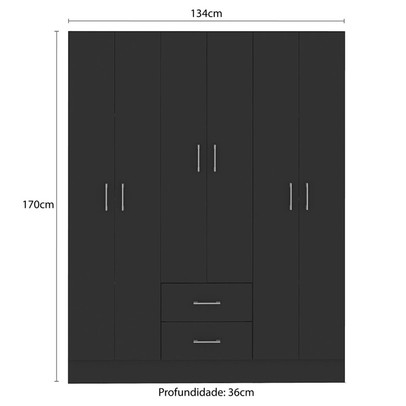 Guarda-Roupa Casal Jamaica 6 Portas 2 Gavetas Preto - Fellicci