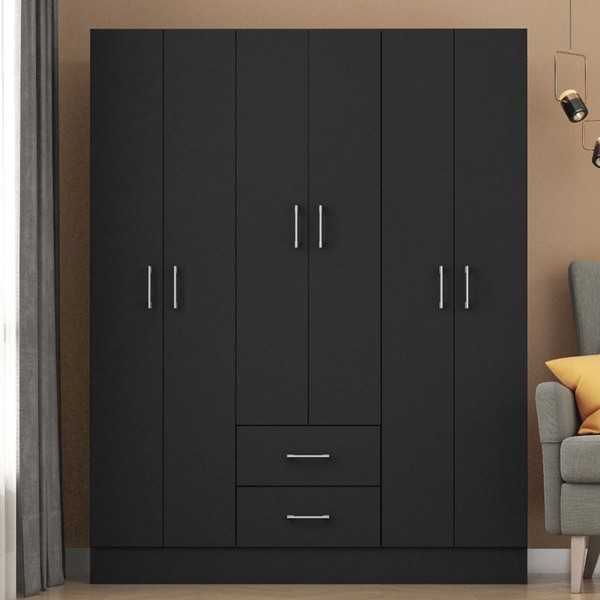 Guarda-Roupa Casal Jamaica 6 Portas 2 Gavetas Preto - Fellicci