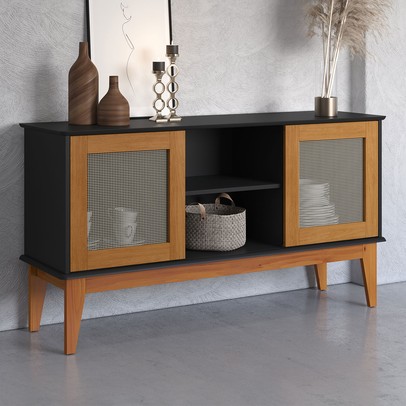 Balcão Buffet Denver 2 Portas 1 Prateleira Preto/Nature - Tebarrot
