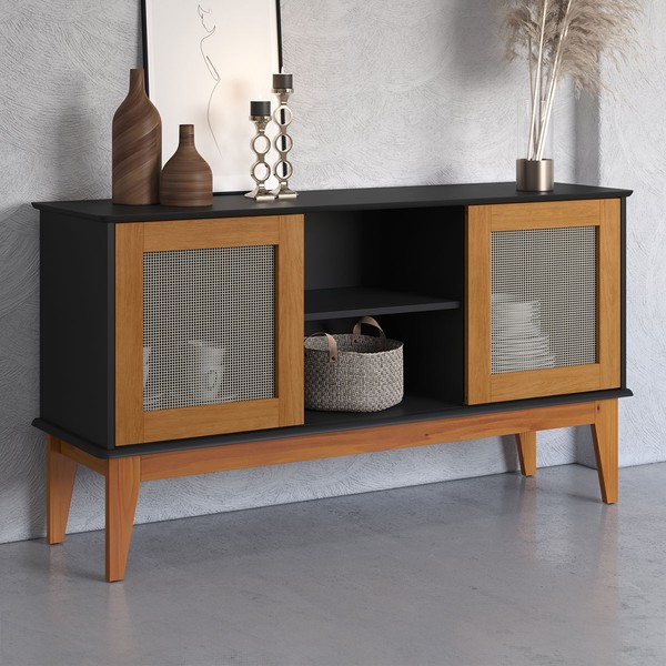 Balcão Buffet Denver 2 Portas 1 Prateleira Preto/Nature - Tebarrot