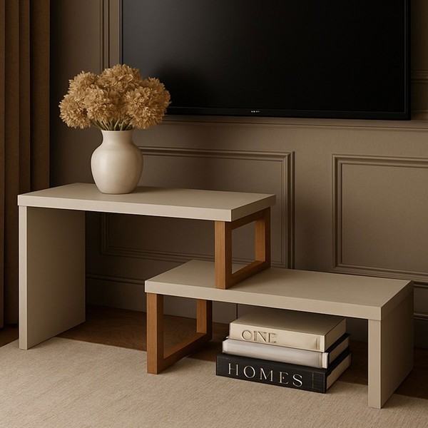 Rack para TV Até 70 Polegadas Netuno Off White/Nature - Tebarrot