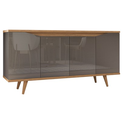 Balcão Buffet Gracyella 4 Portas Cinza Perola/Noce -  Pnr Móveis
