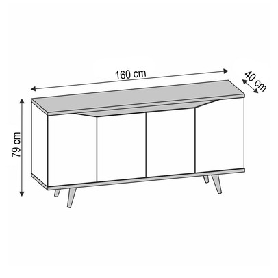 Balcão Buffet Gracyella 4 Portas Fendi/Hannover - Pnr Móveis