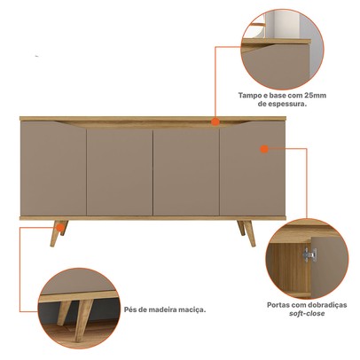 Balcão Buffet Gracyella 4 Portas Fendi/Hannover - Pnr Móveis