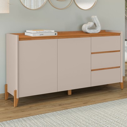 Balcão Buffet Cervionne 3 Gavetas 2 Portas Cedro/Off White - Pnr Móveis