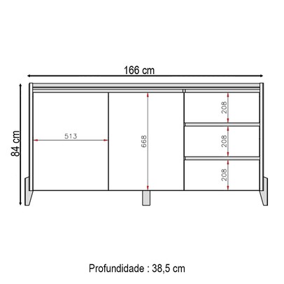 Balcão Buffet Cervionne 3 Gavetas 2 Portas Hannover - Pnr Móveis