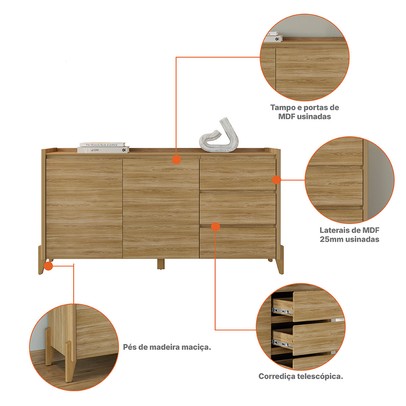 Balcão Buffet Cervionne 3 Gavetas 2 Portas Hannover - Pnr Móveis