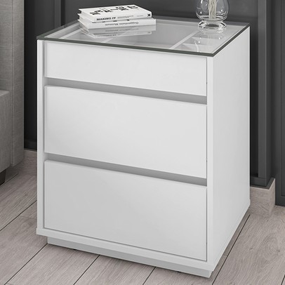 Mesa de Cabeceira Invictus 3 Gavetas Branco - Pnr Móveis