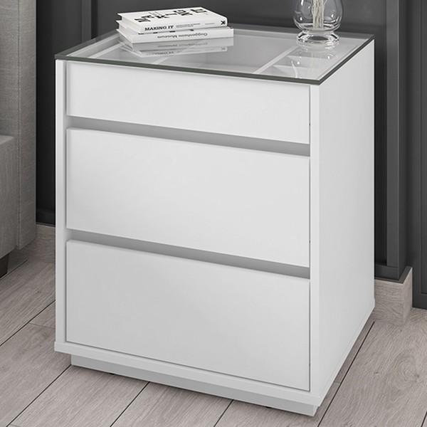 Mesa de Cabeceira Invictus 3 Gavetas Branco - Pnr Móveis