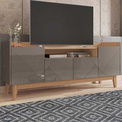 Rack para TV Até 60 Polegadas Andriely 4 Portas Cinza Perola/Noce -  Pnr Móveis