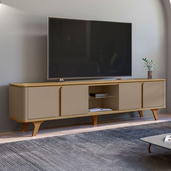 Rack para TV Até 60 Polegadas Romeu 4 Portas 1 Prateleira com Vidro Hannover/Fendi - Pnr Móveis