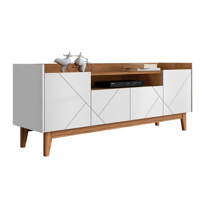 Rack para TV Até 65 Polegadas Andriely 4 Portas Branco/Cedro - Pnr Móveis