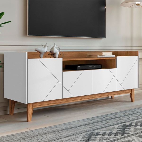 Rack para TV Até 65 Polegadas Andriely 4 Portas Branco/Cedro - Pnr Móveis