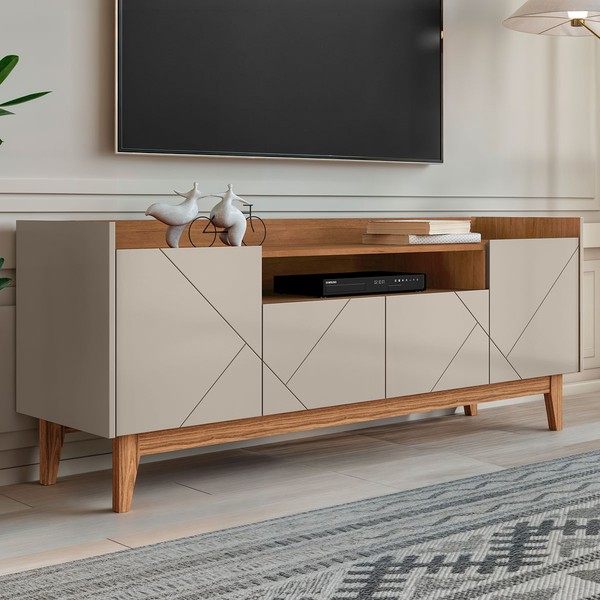 Rack para TV Até 65 Polegadas Andriely 4 Portas Off White/Cedro - Pnr Móveis