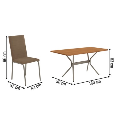 Mesa de Jantar 6 Lugares Vitta Nikel/Cappuccino - Kappesberg