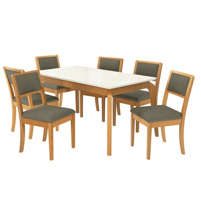 Mesa de Jantar 4 Lugares Concept com Vidro Madeira/Off White/Verde - Kappesberg