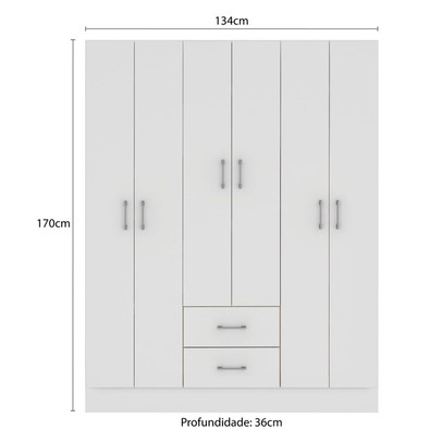 Guarda-Roupa Casal Jamaica 6 Portas 2 Gavetas Branco - Fellicci