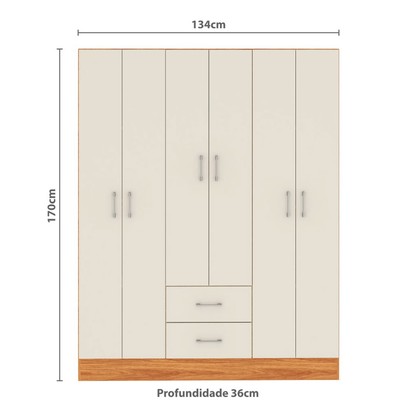 Guarda-Roupa Casal Jamaica 6 Portas 2 Gavetas Cinamomo/Off White - Fellicci