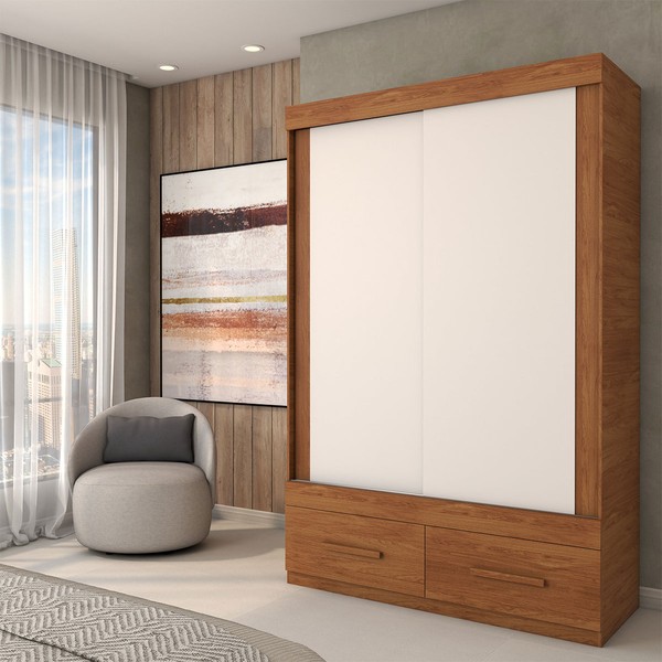 Guarda-Roupa Solteiro Trevor 2 Portas 2 Gavetas Freijo/Off White - Panorama Móveis