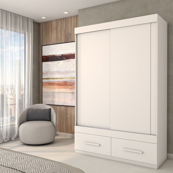 Guarda-Roupa Solteiro Trevor 2 Portas 2 Gavetas Branco - Panorama Móveis