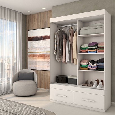 Guarda-Roupa Solteiro Trevor 2 Portas 2 Gavetas Branco - Panorama Móveis