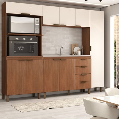 Cozinha Completa Sensação 9 Portas 3 Gavetas Freijó/Off White - Panorama Móveis