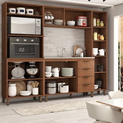 Cozinha Completa Sensação 9 Portas 3 Gavetas Freijó/Off White - Panorama Móveis