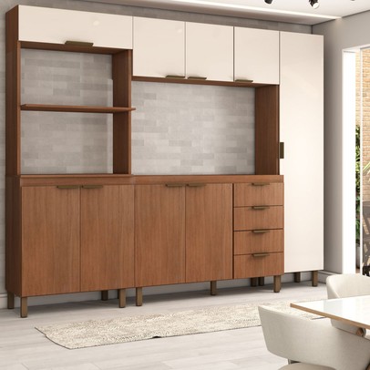 Cozinha Completa Sensação 9 Portas 3 Gavetas Freijó/Off White - Panorama Móveis