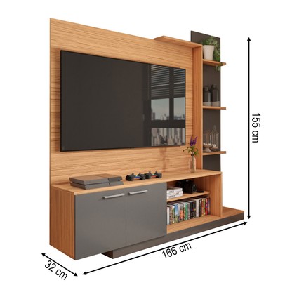 Estante para TV Até 55 Polegadas Castelar 2 Portas Cinamomo/Grafite - Panorama Móveis