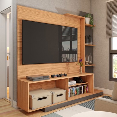 Estante para TV Até 55 Polegadas Castelar 2 Portas Cinamomo/Grafite - Panorama Móveis