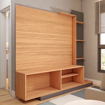 Estante para TV Até 55 Polegadas Castelar 2 Portas Cinamomo/Grafite - Panorama Móveis