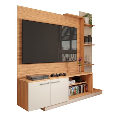 Estante para TV Até 55 Polegadas Castelar 2 Portas Cinamomo/Off White - Panorama Móveis