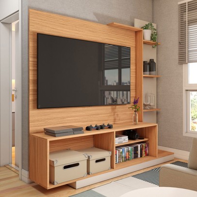 Estante para TV Até 55 Polegadas Castelar 2 Portas Cinamomo/Off White - Panorama Móveis