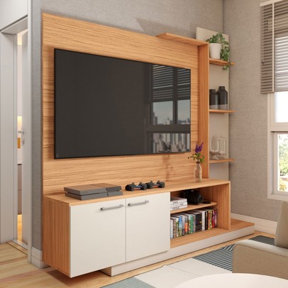 Estante para TV Até 55 Polegadas Castelar 2 Portas Cinamomo/Off White - Panorama Móveis