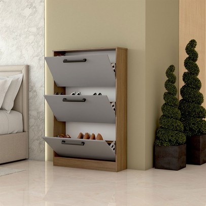 Sapateira Roma 3 Portas Freijo/Cinza - Panorama Móveis