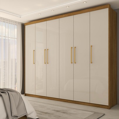 Guarda-Roupa Casal Florada 6 Portas 6 Gavetas Nature/Alaska - Panorama Móveis