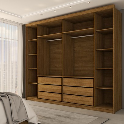 Guarda-Roupa Casal Florada 6 Portas 6 Gavetas Nature/Champanhe - Panorama Móveis